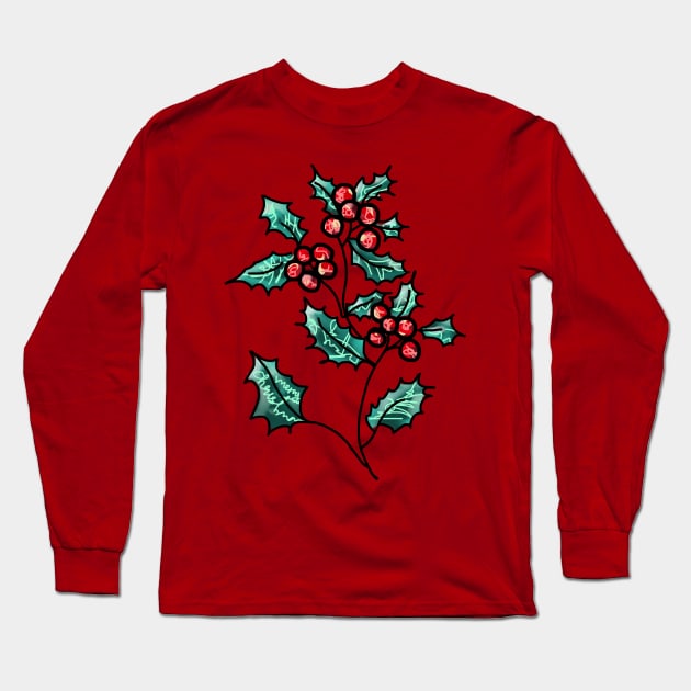 Holly leaves Christmas Long Sleeve T-Shirt by Sleepycircle